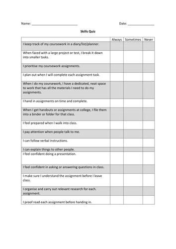 Study Skills Audit