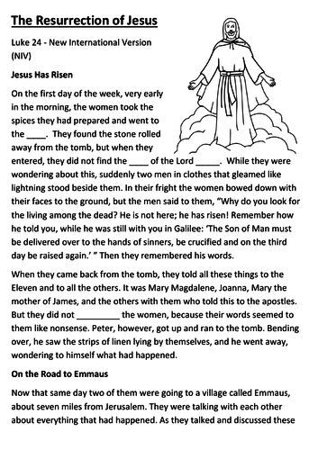 The Resurrection of Jesus Cloze Activity