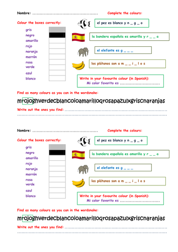 KS3 Spanish starter - colours