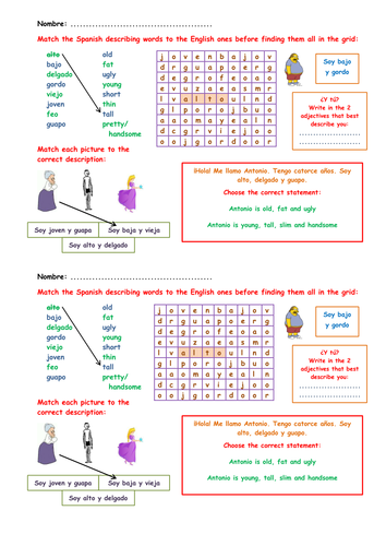 KS3 Spanish starter - physical descriptions
