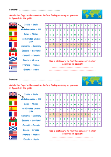 KS3 Spanish starter - countries