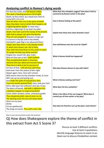 Romeo and Juliet: Final soliloquies (4.3 and 5.3) comprehension worksheets.