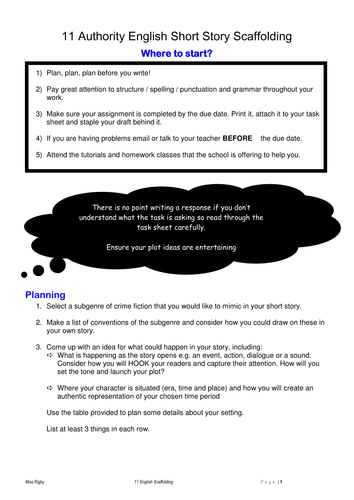 Crime fiction - short story assessment and scaffold