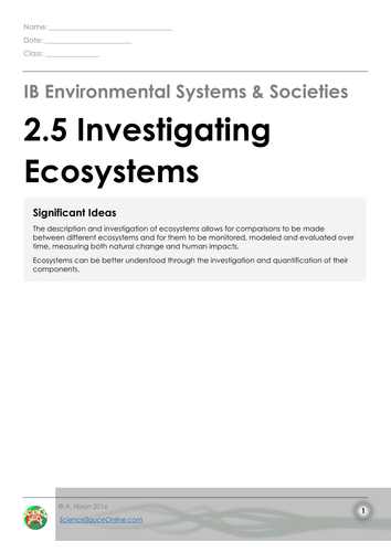 IB ESS - 2.5 Investigating Ecosystems