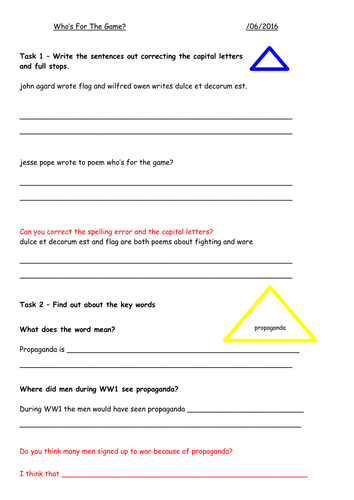 Who's For The Game - Low Ability Worksheets