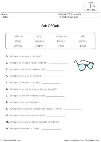 English Worksheet - Pair of Quiz