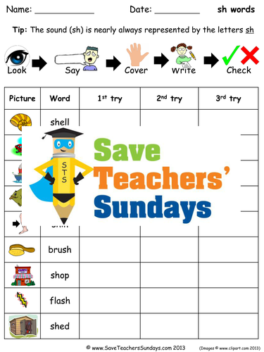 Sh Words Spelling Worksheets and Dictation Sentences for Year 1