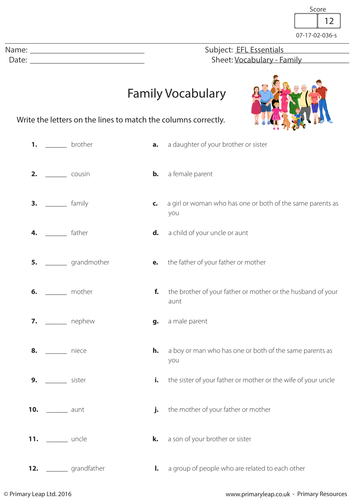English Worksheet - Family: Vocabulary