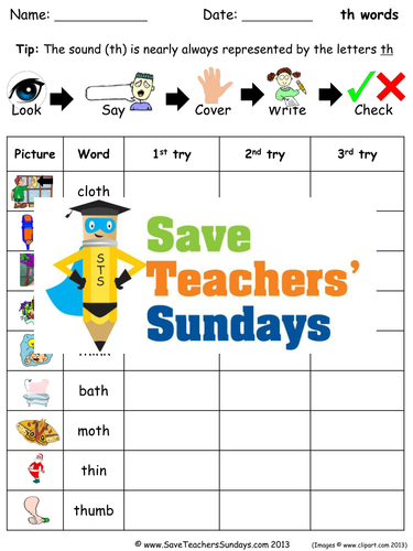 Th Words Spelling Worksheets and Dictation Sentences for Year 1