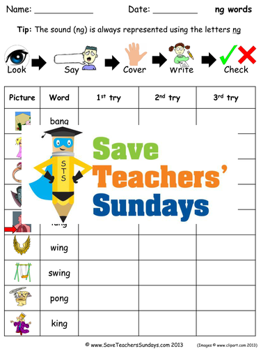 Ng Words Spelling Worksheets and Dictation Sentences for Year 1