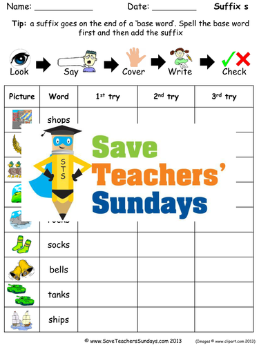 Suffix -s Words Spelling Worksheets and Dictation Sentences for Year 1