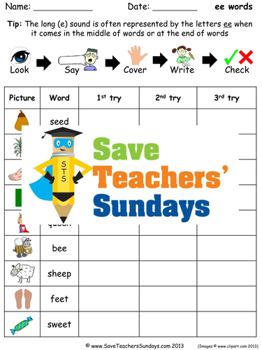 Ee Words Spelling Worksheets and Dictation Sentences for Year 1