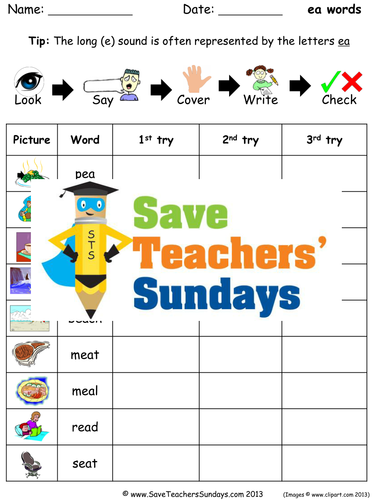 Ea Words Spelling Worksheets and Dictation Sentences for Year 1