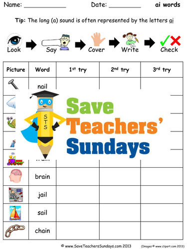 Ai Words Spelling Worksheets and Dictation Sentences for Year 1