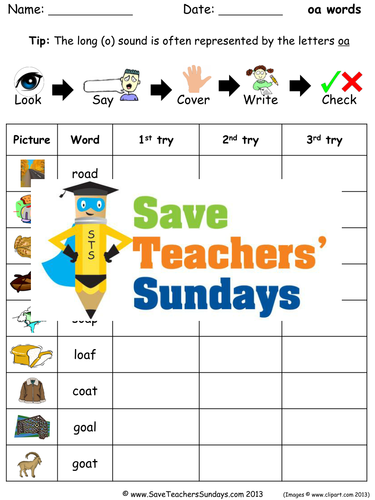 Oa Words Spelling Worksheets and Dictation Sentences for Year 1