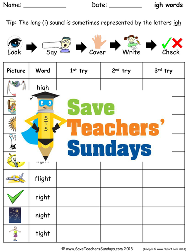 Igh Words Spelling Worksheets and Dictation Sentences for Year 1