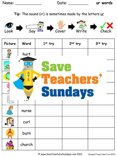 Ur Words Spelling Worksheets and Dictation Sentences for Year 1