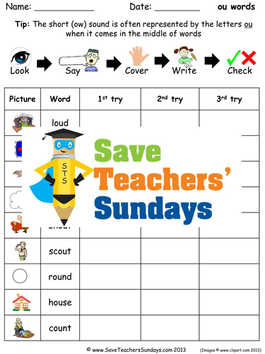 Ou Words Spelling Worksheets and Dictation Sentences for Year 1