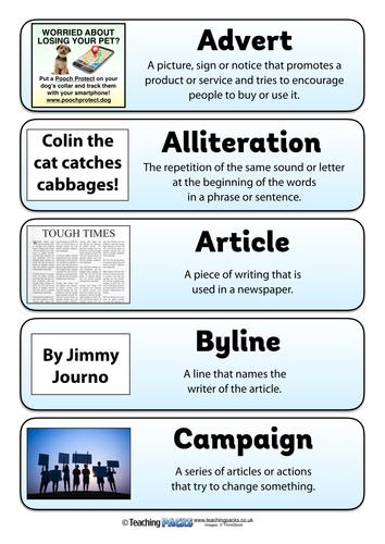 Newspaper Reports - Vocabulary Labels