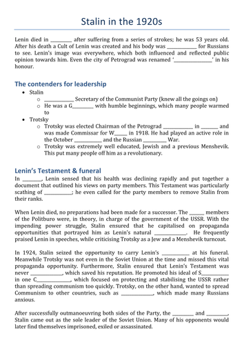 Stalin's Rise to Power: Gap Fill
