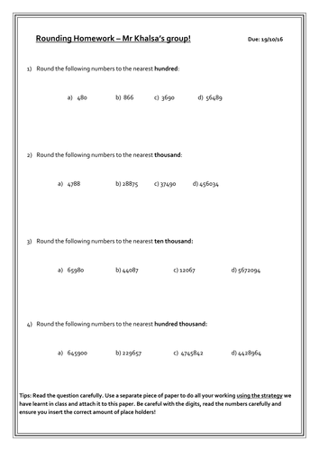 Rounding to the nearest 10, 100 and 1000 worksheets picture