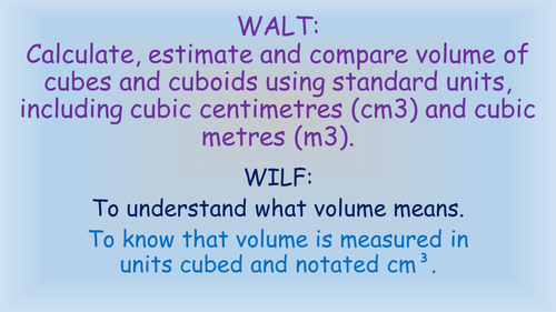 Calculating Volume of Cubes and Cuboids Powerpoint Year 6