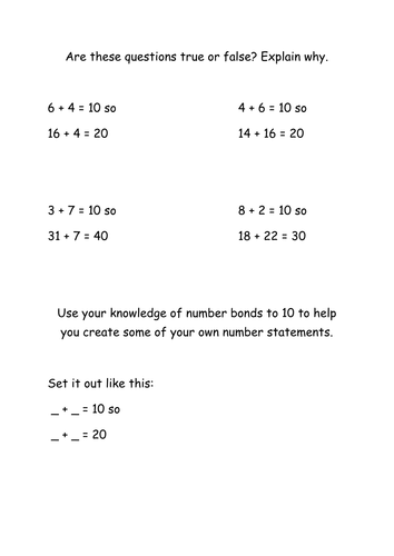 Missing numbers and number facts reasoning sheets