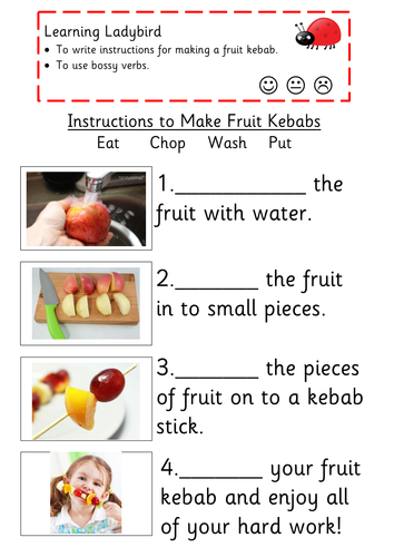 Bossy Verbs - Instruction Writing - How to Make Fruit Kebabs