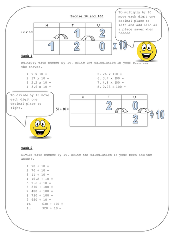 Multiply and dividing by 10, 100 and 1000. Differentiated x 3 KS2