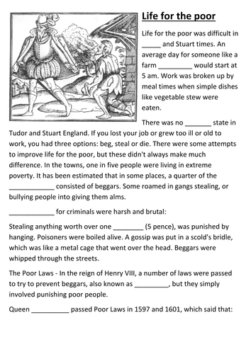 Life for the Tudor and Stuart Poor Cloze Activity