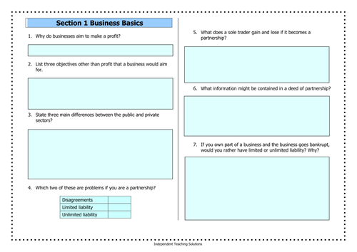 GCSE Business - A range of 8 worksheet sets covering the basics of business (editable)