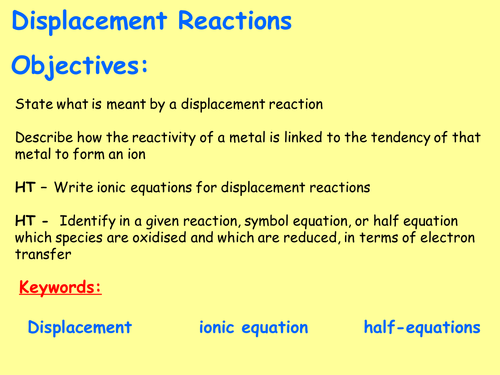 AQA C4.3 (New GCSE Spec 4.4 - exams 2018) - Displacement reactions, oxidation and reduction(HT only)