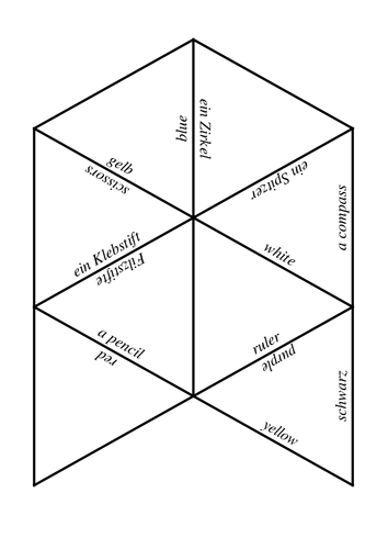 German pencil case items and colours tarsia