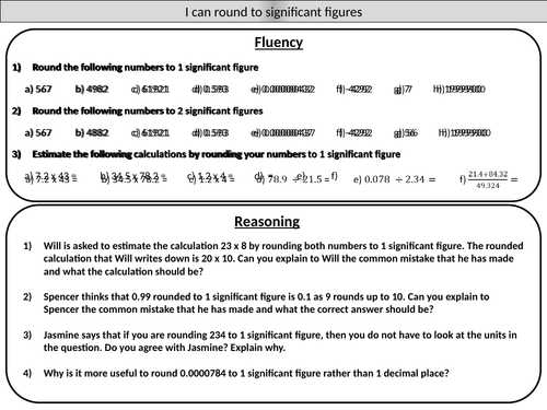Rounding to significant figures - mastery worksheet by joybooth