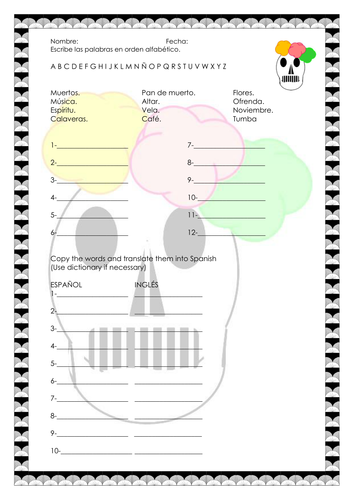 The Day Of The Dead Dia De Los Muertos Worksheets Teaching Resources