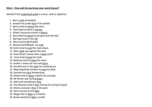 Identify word class: 3 differentiated worksheets on the parts of speech