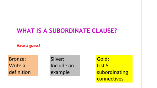 Subordinate clauses: lesson and worksheets