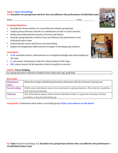 A-level PE EDEXCEL (Spec 2016) 4.2: Dynamics of a group/team & how they can influence