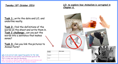 AQA 9-1 Animal Farm Low Ability Y9 Lesson 14 - exploring chapter 6