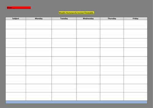Blank revision/timetable sheet for students to complete.