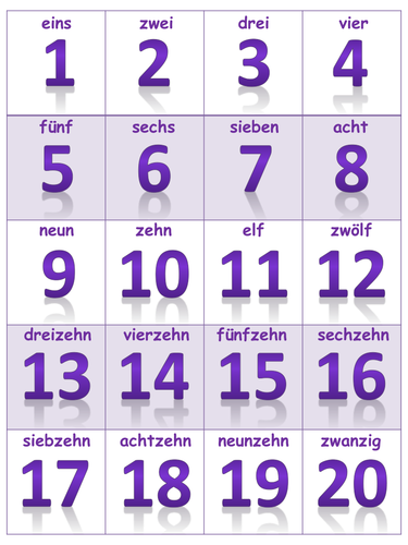 German Basics Numbers 1 20 In Figures And Words Teaching Resources
