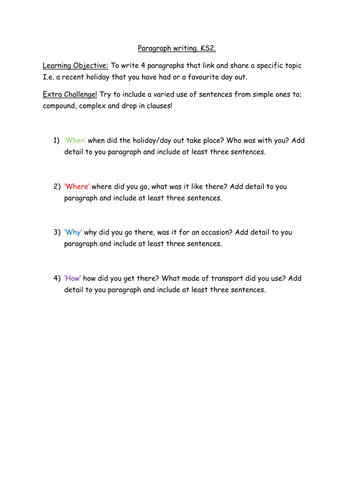 KS2 Paragraph writing.