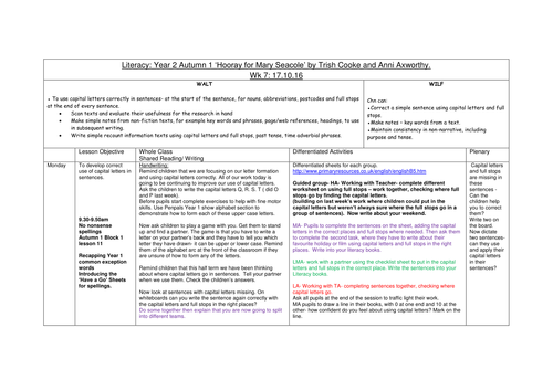 Mary Seacole Year 2 Literacy Plan week 2 of 2