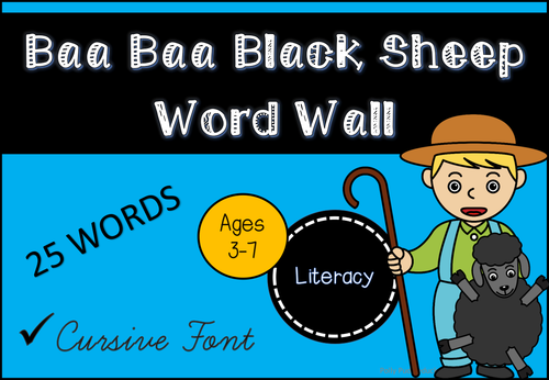 Baa Black Sheep Word Wall (Cursive Font)