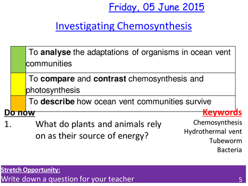 Chemosynthesis -  Comparing chemosynthesis with photosynthesis