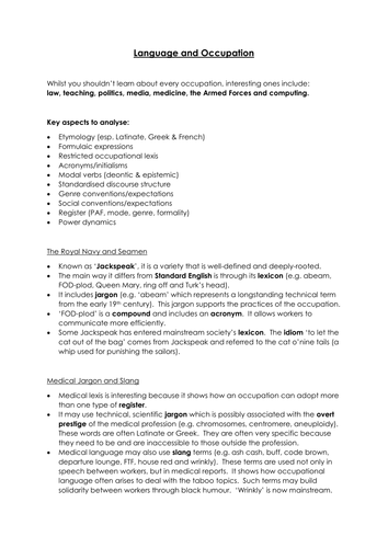 Language and Occupation