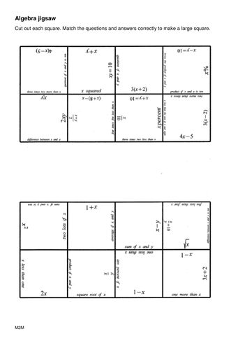 Algebra jigsaw