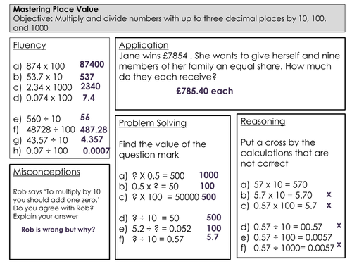 Mastery Maths - Place Value - multiplying and dividing by 10, 100 and ...