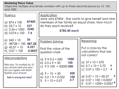 Mastery Maths - Place Value - multiplying and dividing by 10, 100 and 1000