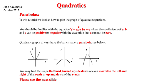 Plotting and solving quadratic graphs